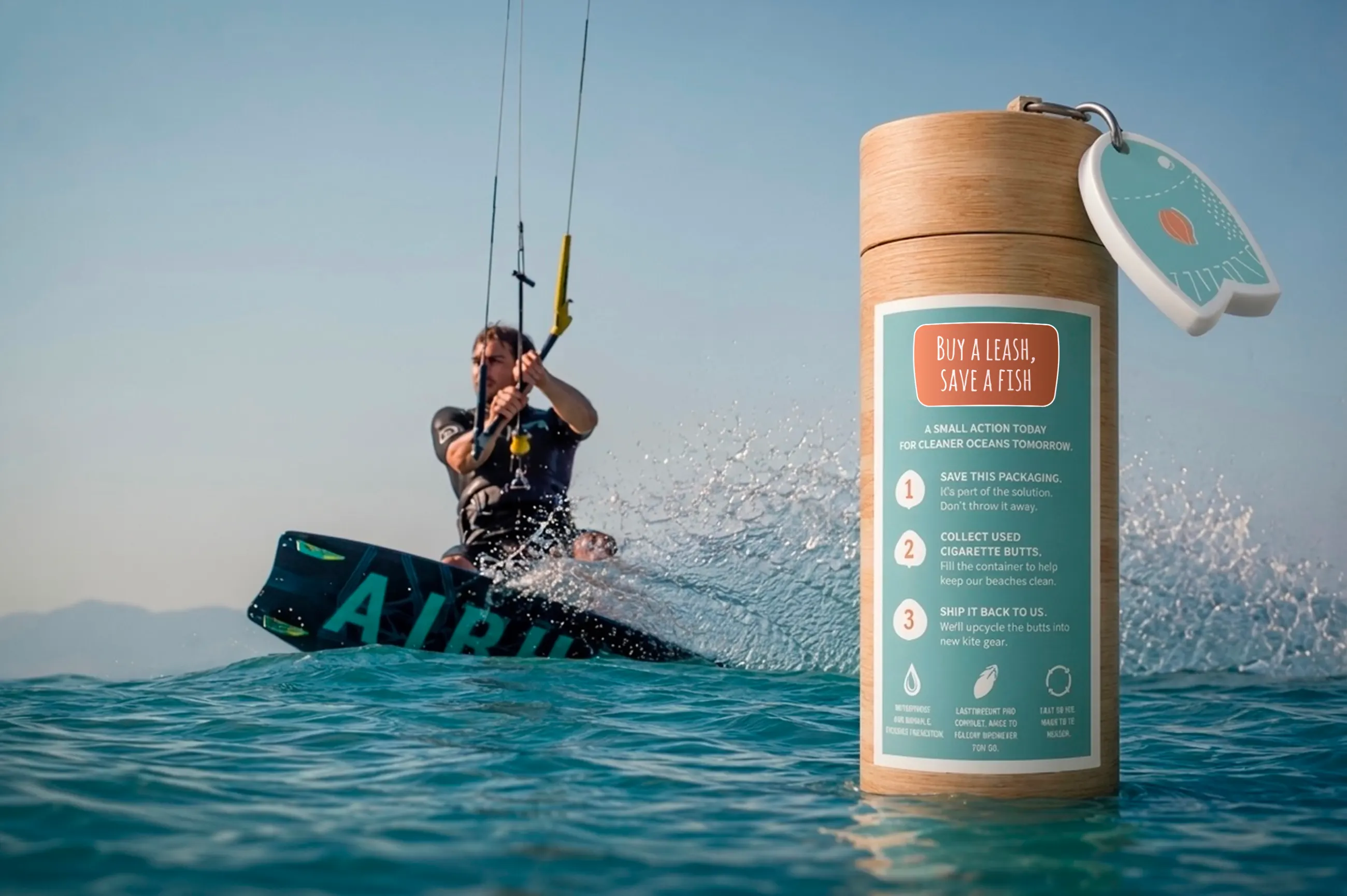 Buy a Leash, Save a Fish — bamboo leash packaging, front and back